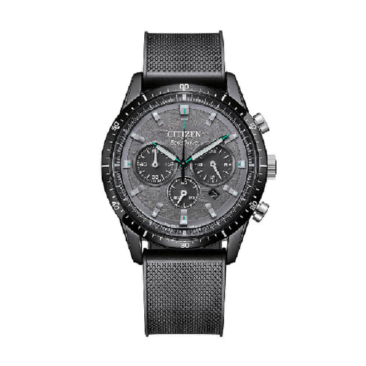 Orologio crono Citizen eco drive acciaio mesh quadrante nero MISURA UNICA