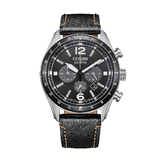 Orologio da uomo Crono Citizen Eco Drive cinturino pelle nera MISURA UNICA