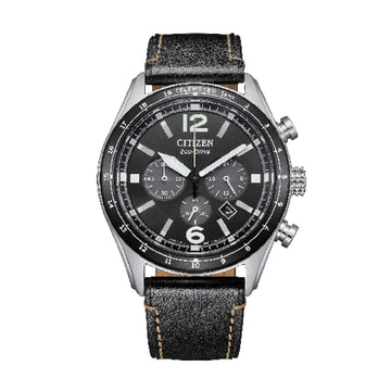 Orologio da uomo Crono Citizen Eco Drive cinturino pelle nera MISURA UNICA