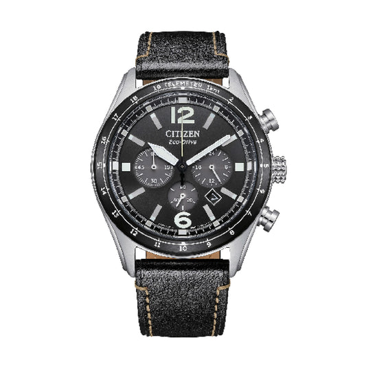 Orologio da uomo Crono Citizen Eco Drive cinturino pelle nera MISURA UNICA