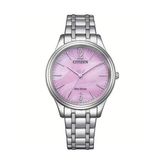 Orologio da donna Citizen Eco Drive in acciaio quadrante rosa MISURA UNICA