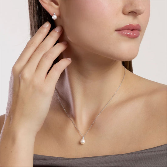 Collana Mabina My Diamond in argento perla e diamante 0,08ct MISURA UNICA