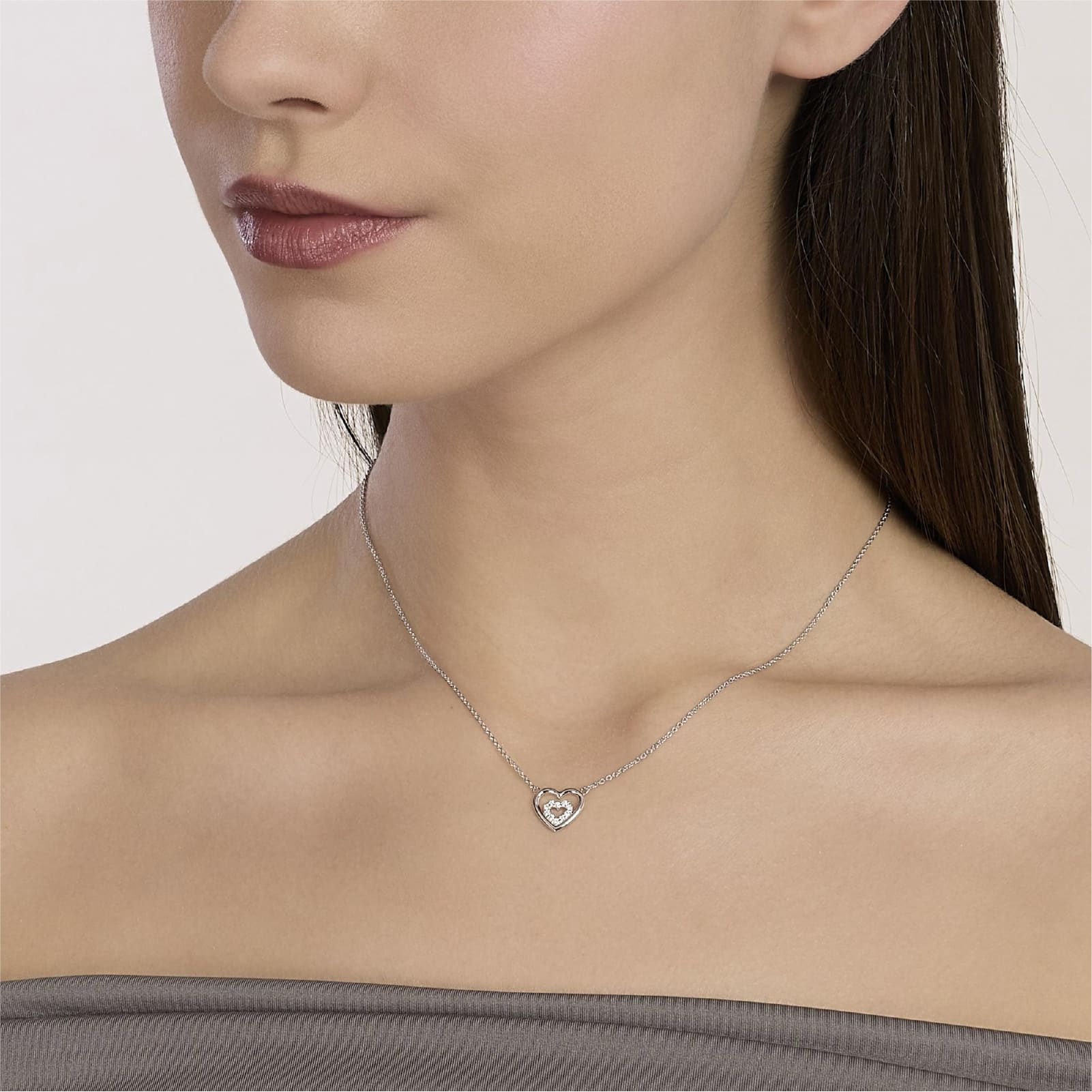 Collana Mabina My Diamond in argento cuori e diamante 0,09ct MISURA UNICA