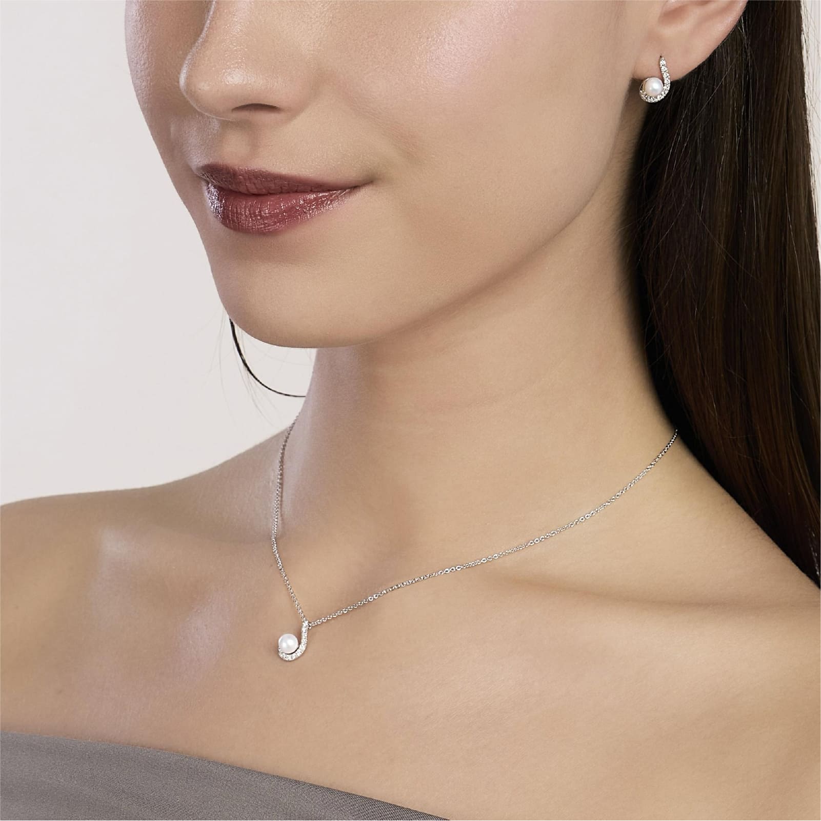 Collana Mabina My Diamond in argento perla e diamante pendente MISURA UNICA