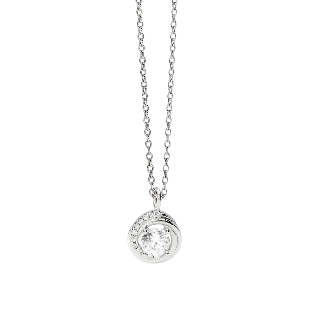 Collana catena Mabina in argento zirconi e pendete cerchio MISURA UNICA
