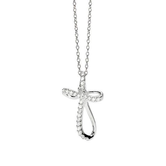 Collana catena Mabina in argento con zirconi pendente croce MISURA UNICA