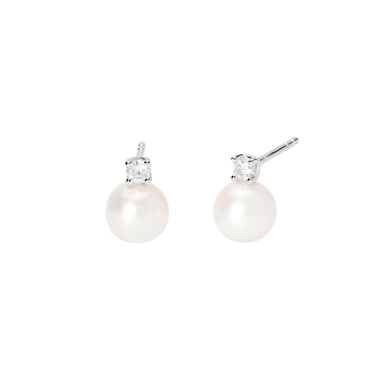 Orecchini Mabina My Diamond in argento perle e diamanti 0,12ct MISURA UNICA