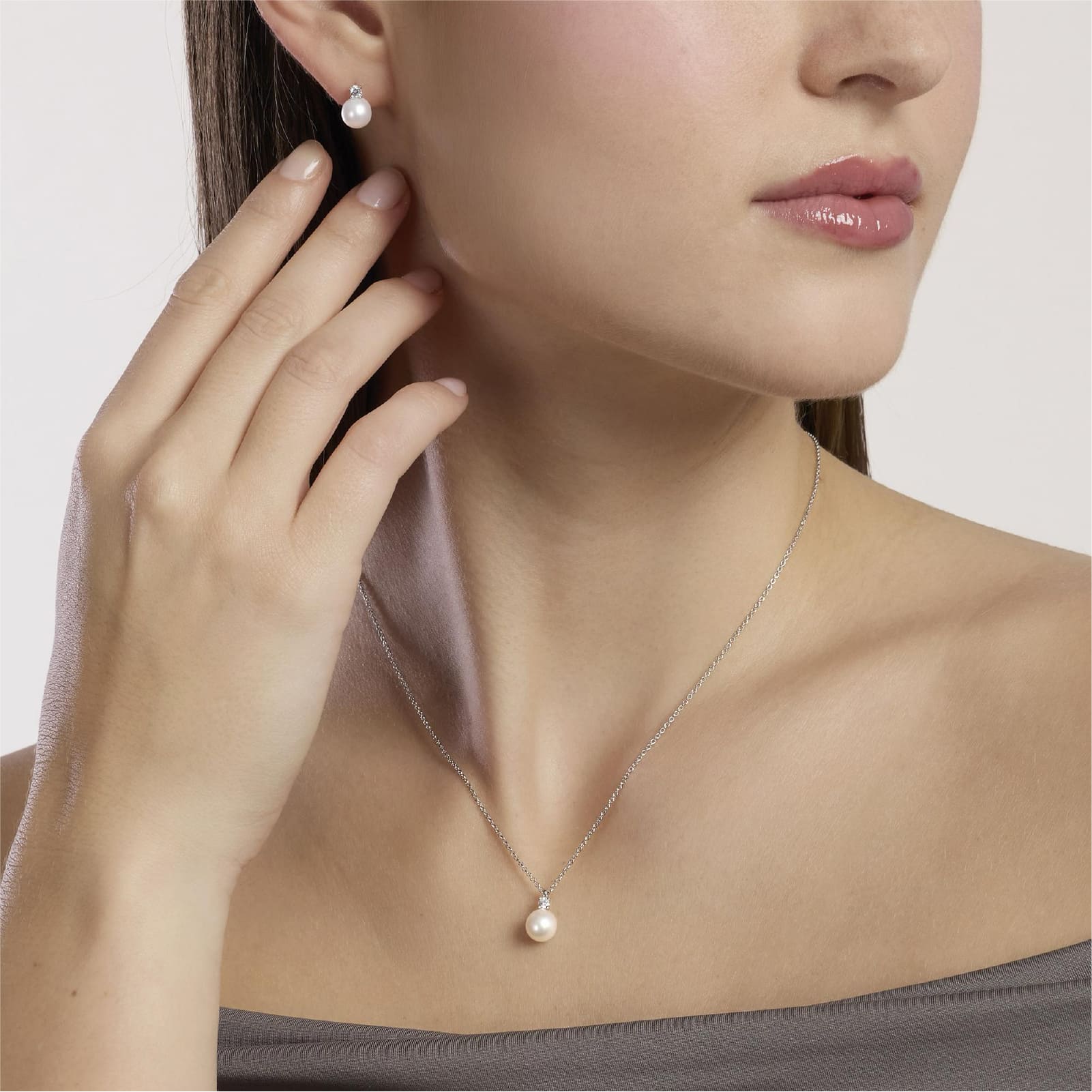 Orecchini Mabina My Diamond in argento perle e diamanti 0,12ct MISURA UNICA