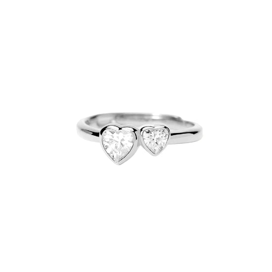 Anello regolabile Mabina in lega con zirconi e due cuori Regolabile dalla 11 alla 19