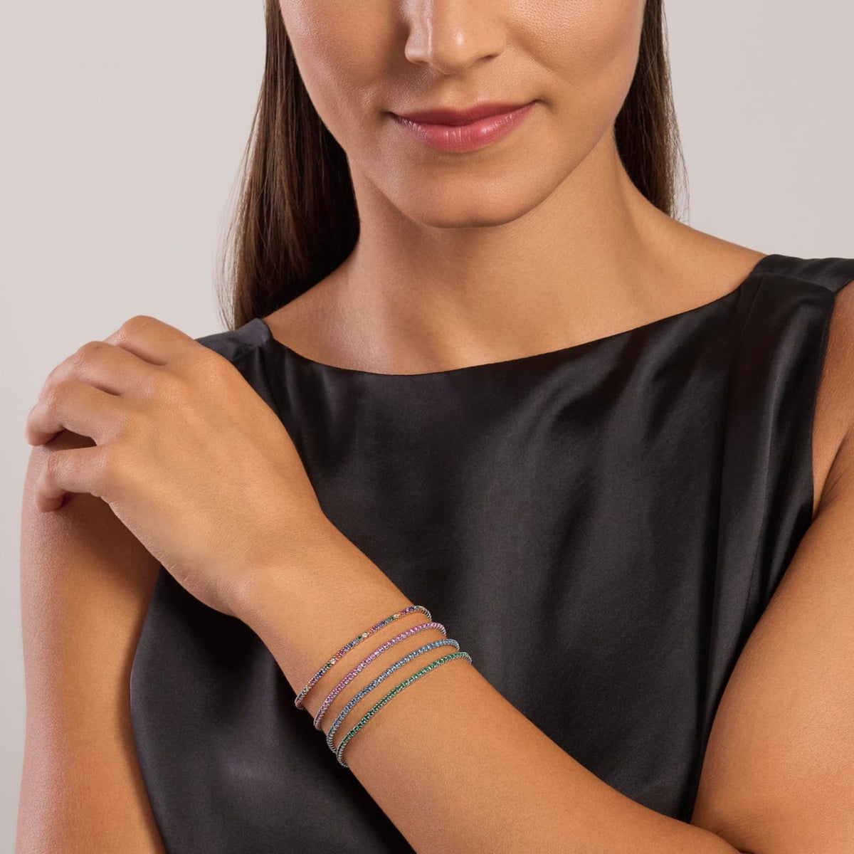 Bracciale tennis Mabina in bronzo rodiato con zirconi rosa 18,5 cm