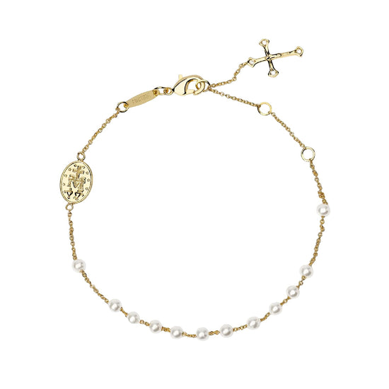 Bracciale catena Mabina in lega dorata con perle e zirconi 19 cm