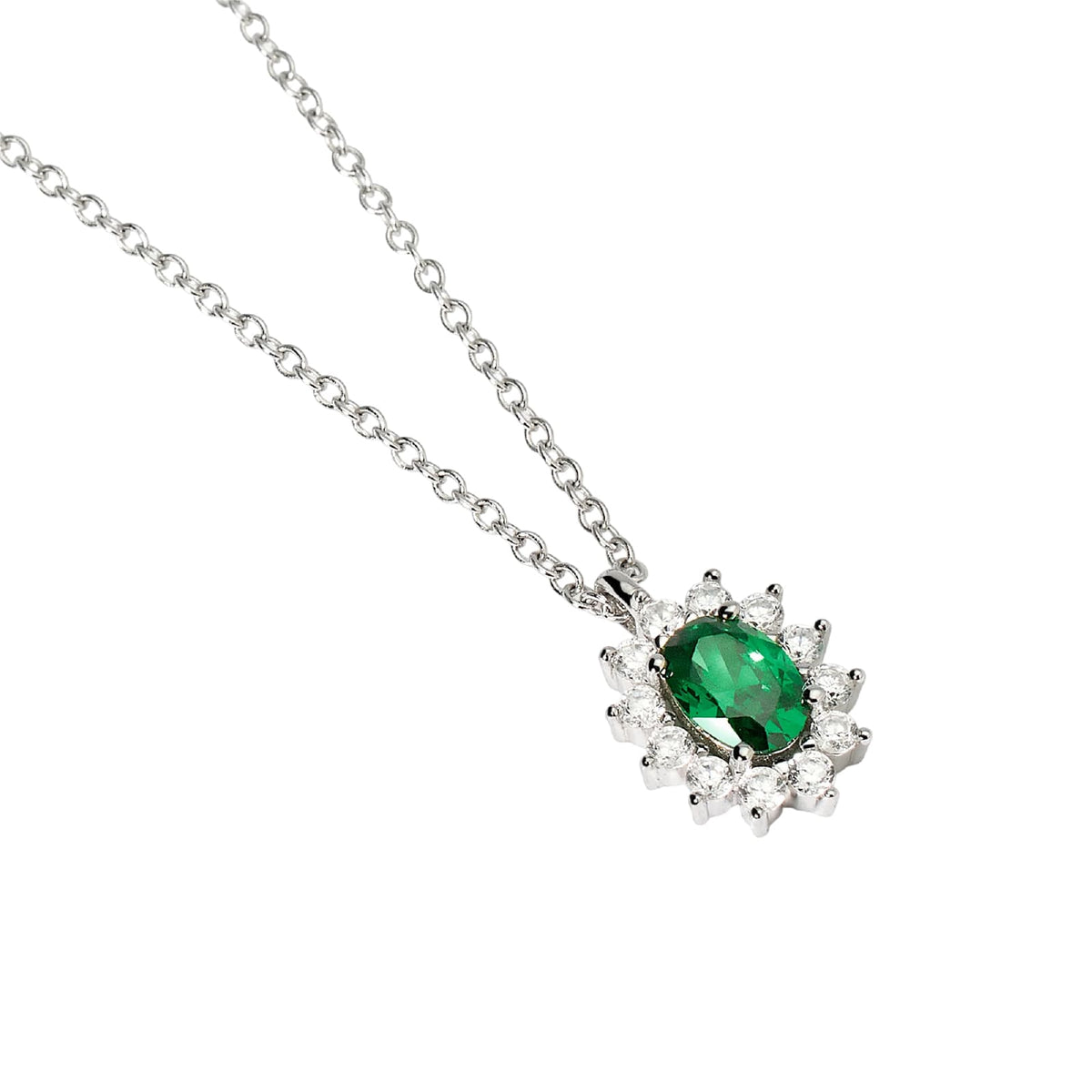Collana Mabina in lega con smeraldo sintetico e zirconi MISURA UNICA