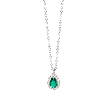 Collana Mabina in lega smeraldo sintetico e zirconi goccia MISURA UNICA