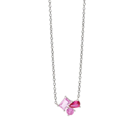 Collana catena Mabina in lega con cluster di pietre rosa MISURA UNICA
