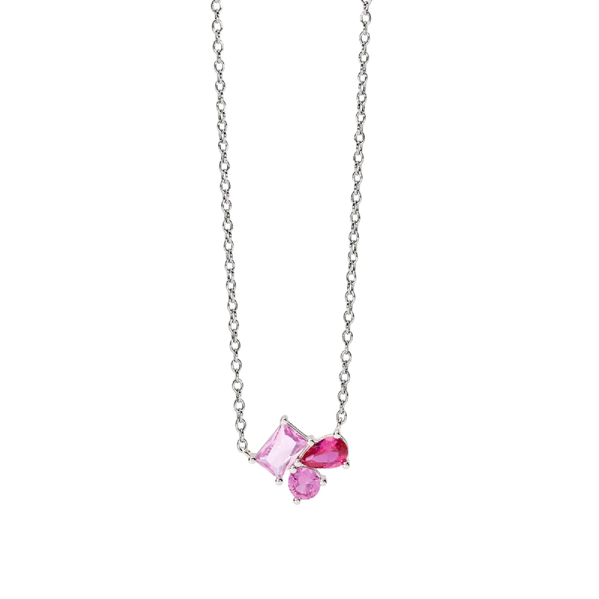 Collana catena Mabina in lega con cluster di pietre rosa MISURA UNICA