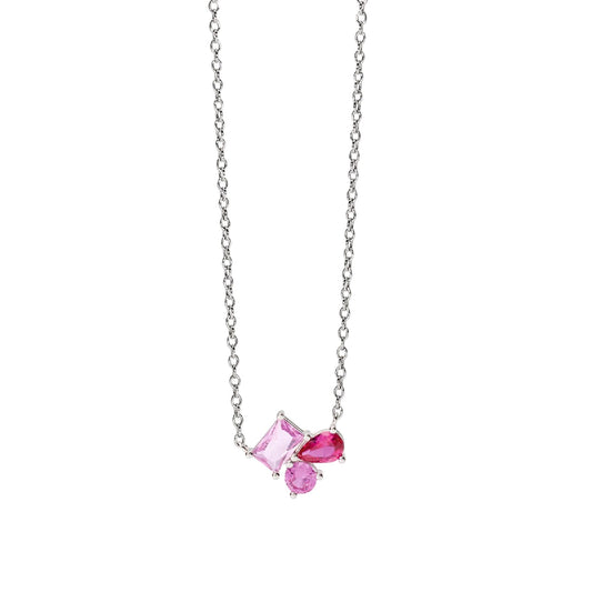 Collana catena Mabina in lega con cluster di pietre rosa MISURA UNICA