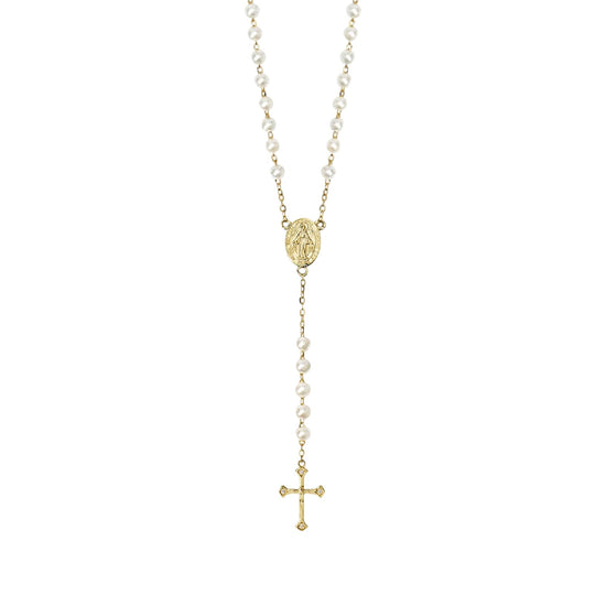 Collana rosario Mabina in lega dorata con perle e Madonna MISURA UNICA