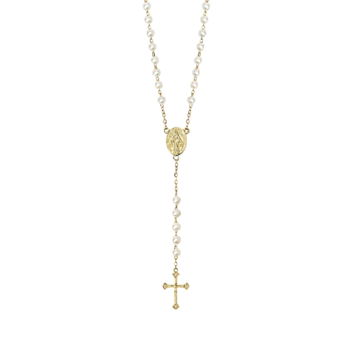 Collana rosario Mabina in lega dorata con perle e Madonna MISURA UNICA