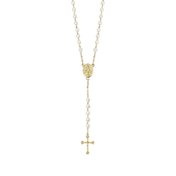 Collana rosario Mabina in lega dorata con perle e Madonna MISURA UNICA