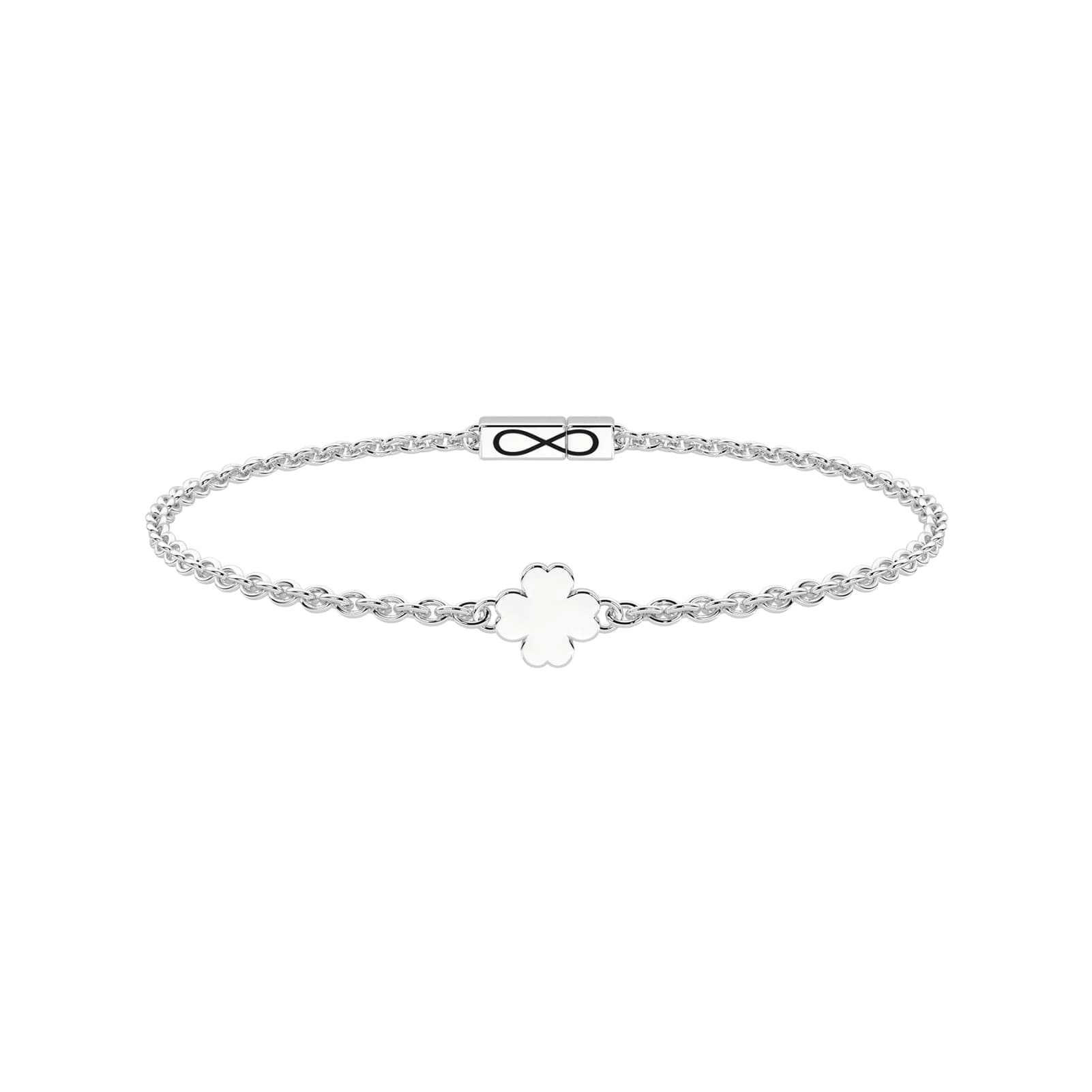 Bracciale Kidult Infinity in acciaio con quadrifoglio 16 cm