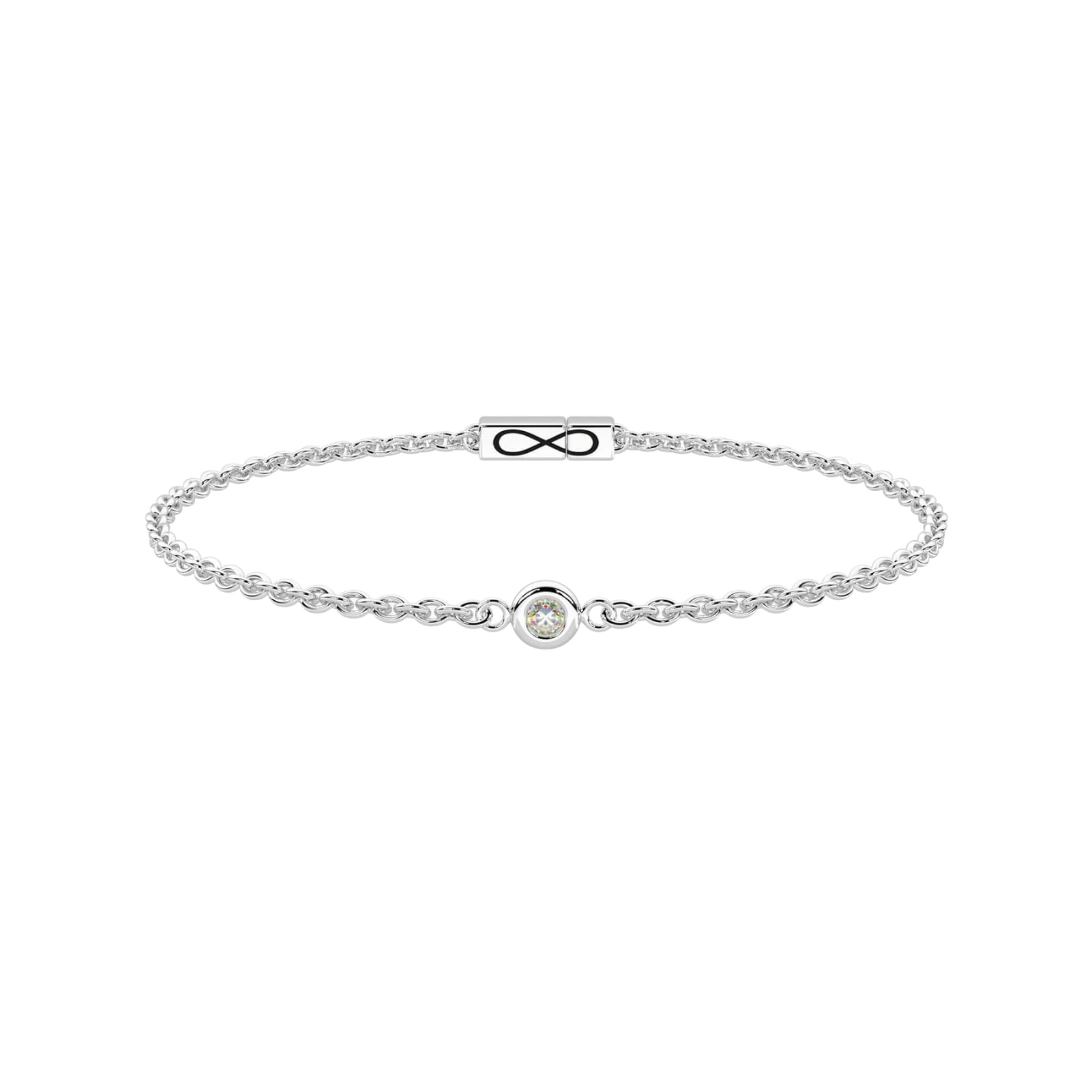 Bracciale Kidult Infinity in acciaio con diamante Lab-Grown 16 cm