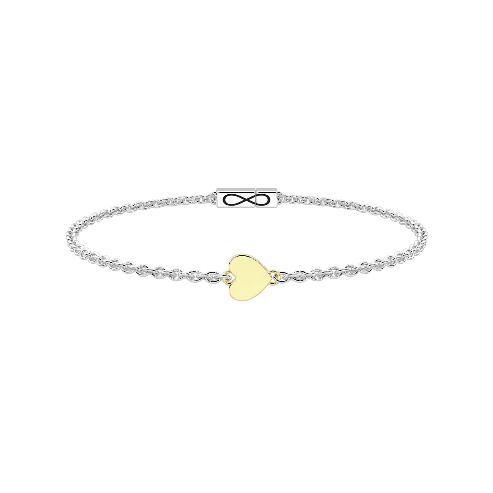 Bracciale Kidult Infinity in acciaio con cuore in oro 9KT 16 cm