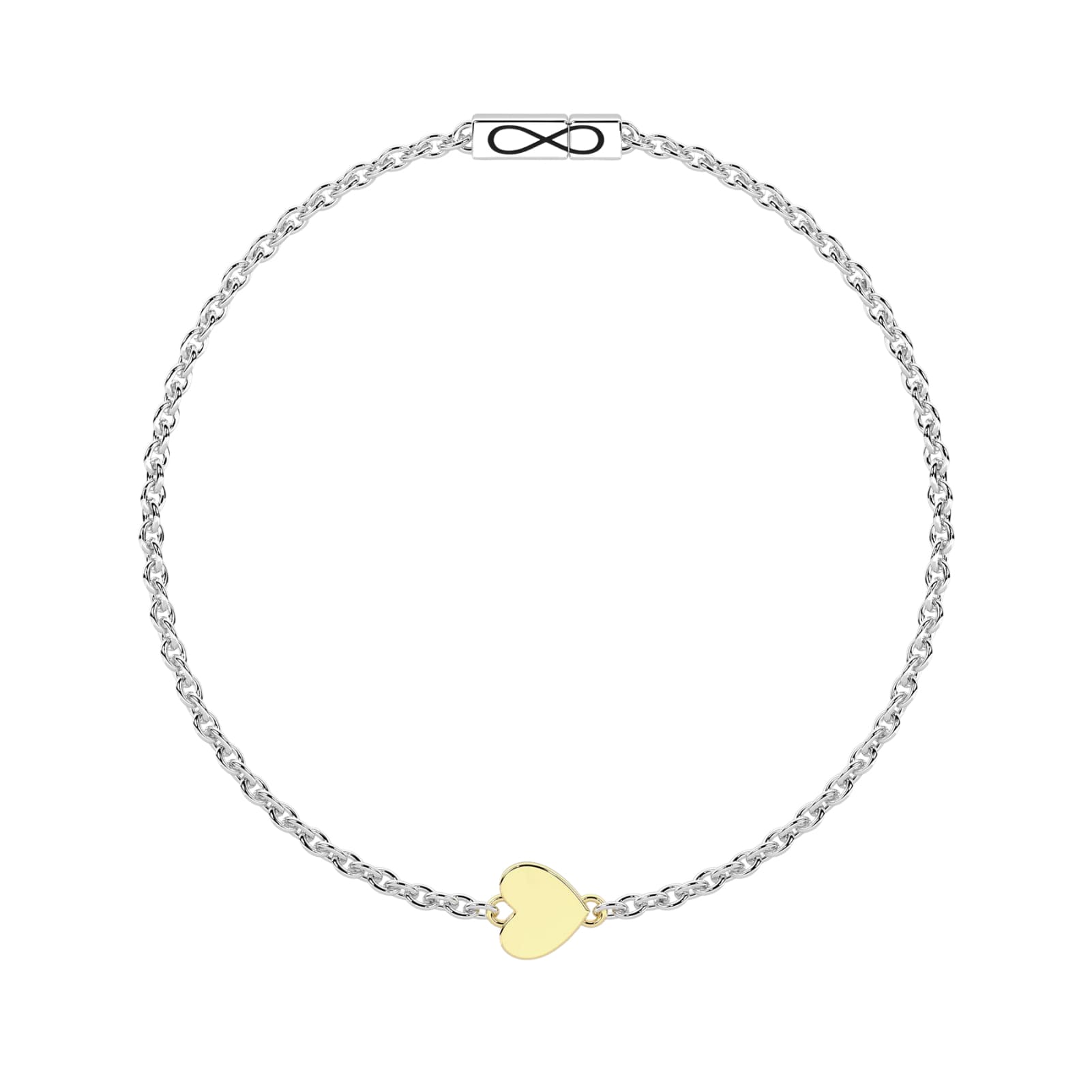 Bracciale Kidult Infinity in acciaio con cuore in oro 9KT 16 cm