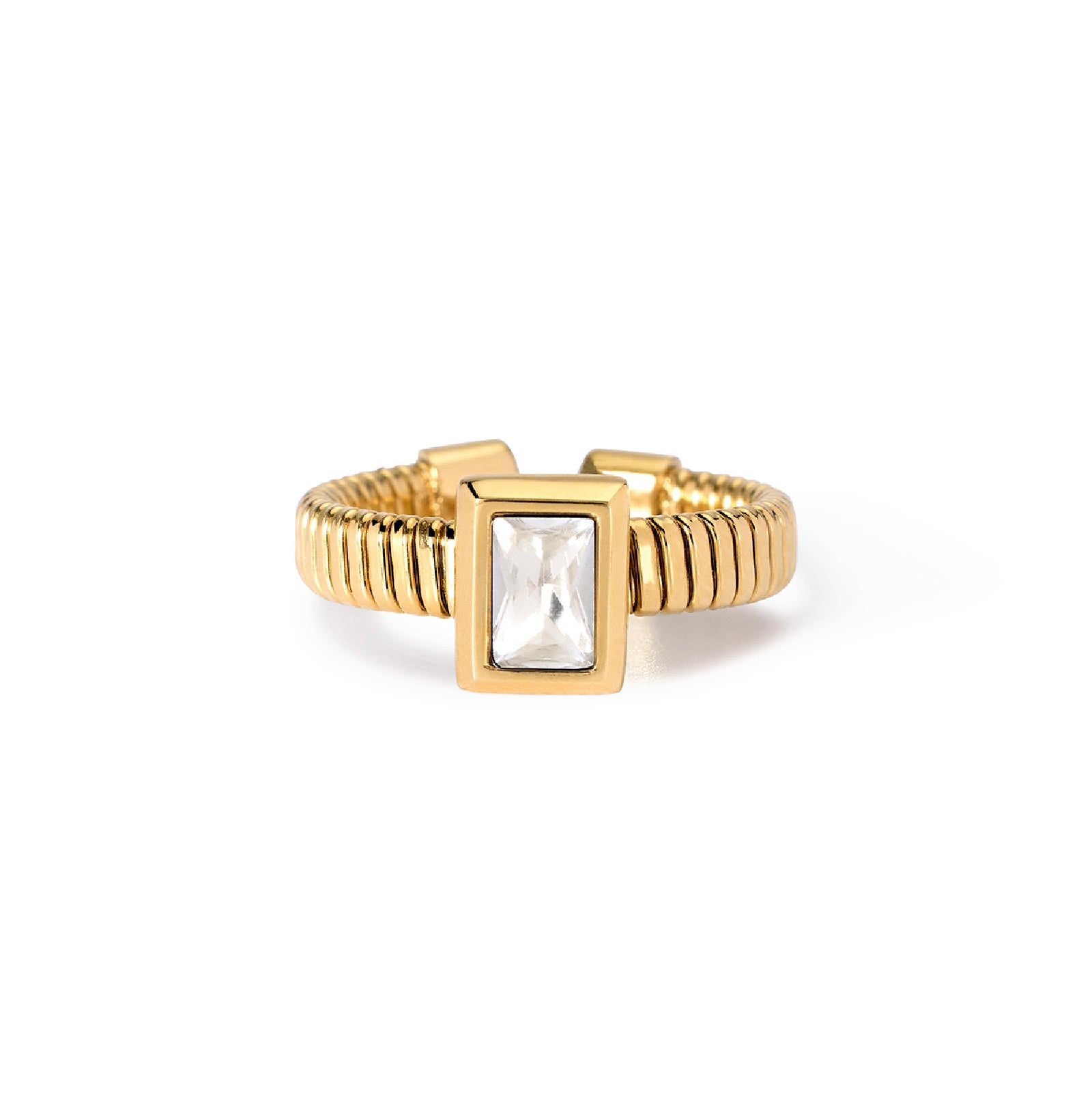 Anello regolabile Kidult Style in acciaio oro e zircone bianco REGOLABILE