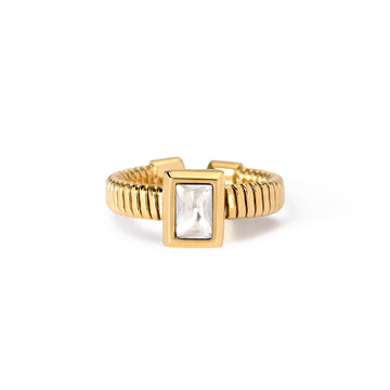 Anello regolabile Kidult Style in acciaio oro e zircone bianco REGOLABILE