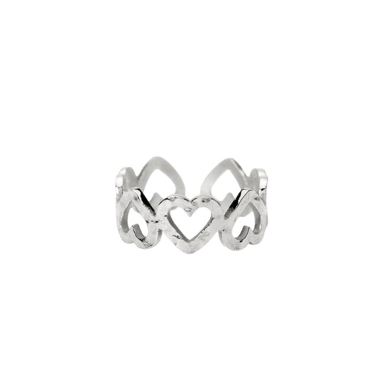 Anello aperto Kidult Style 103 in acciaio cuori martellati Regolabile dalla 11 alla 19