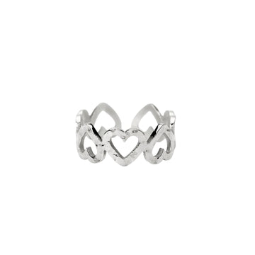 Anello aperto Kidult Style 103 in acciaio cuori martellati Regolabile dalla 11 alla 19