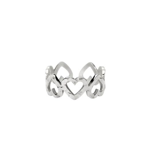 Anello aperto Kidult Style 103 in acciaio cuori martellati Regolabile dalla 11 alla 19