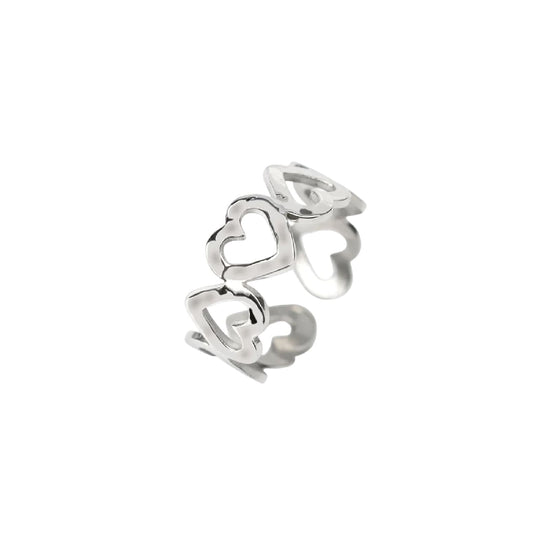 Anello aperto Kidult Style 103 in acciaio cuori martellati Regolabile dalla 11 alla 19