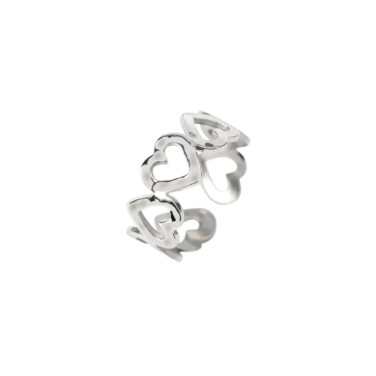Anello aperto Kidult Style 103 in acciaio cuori martellati Regolabile dalla 11 alla 19