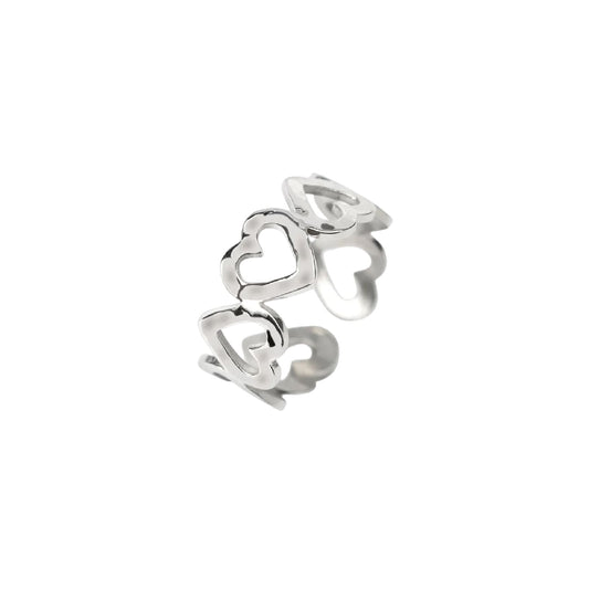 Anello aperto Kidult Style 103 in acciaio cuori martellati Regolabile dalla 11 alla 19