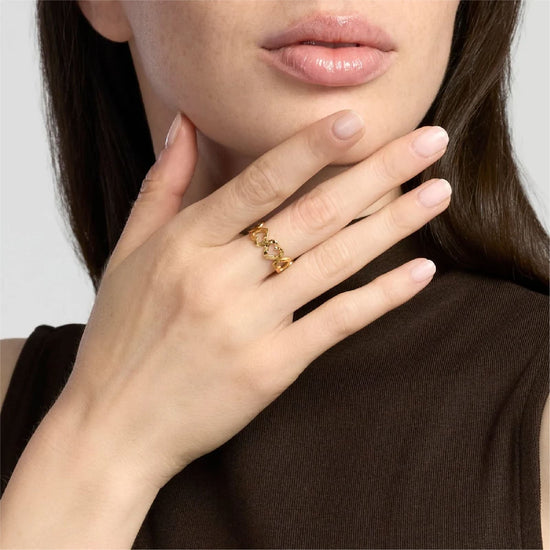 Anello aperto Kidult Style 103 acciaio dorato cuori martellati Regolabile dalla 11 alla 19