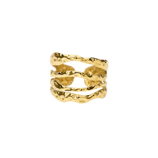 Anello aperto Kidult Style 104 in acciaio dorato martellato Regolabile dalla 11 alla 19