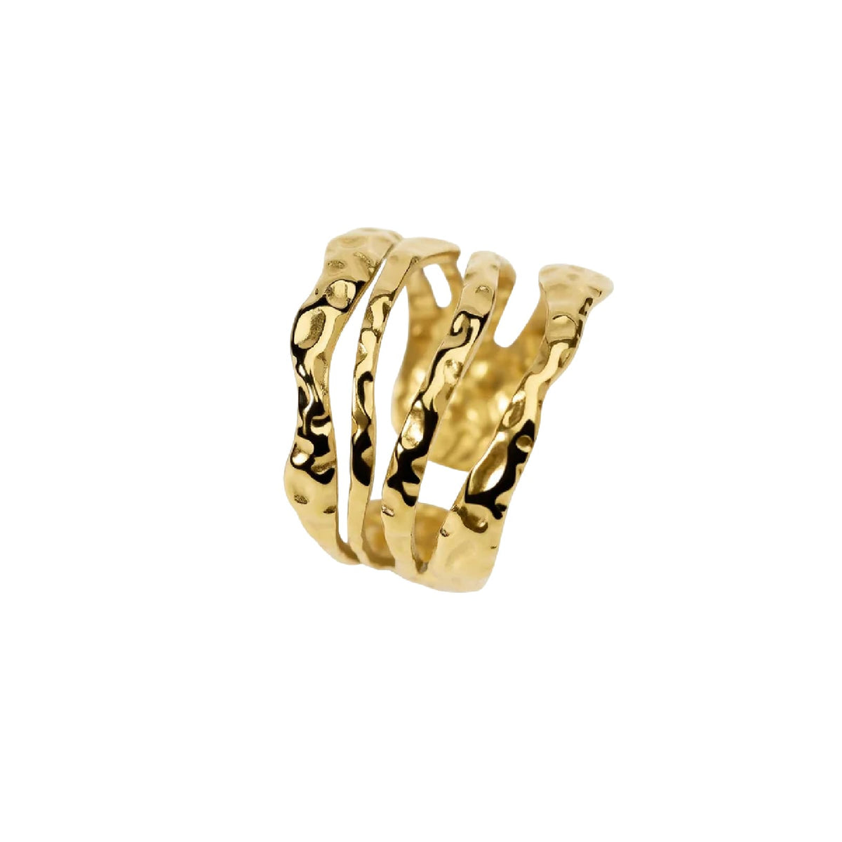 Anello aperto Kidult Style 104 in acciaio dorato martellato Regolabile dalla 11 alla 19