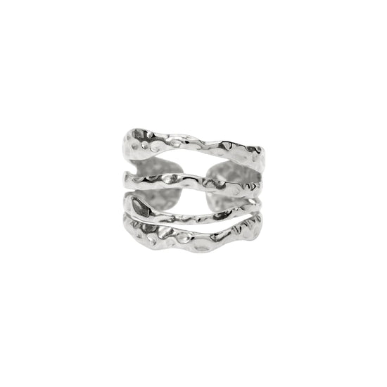 Anello aperto Kidult Style 104 in acciaio martellato Regolabile dalla 11 alla 19