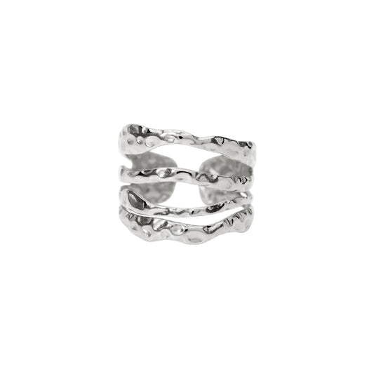 Anello aperto Kidult Style 104 in acciaio martellato Regolabile dalla 11 alla 19