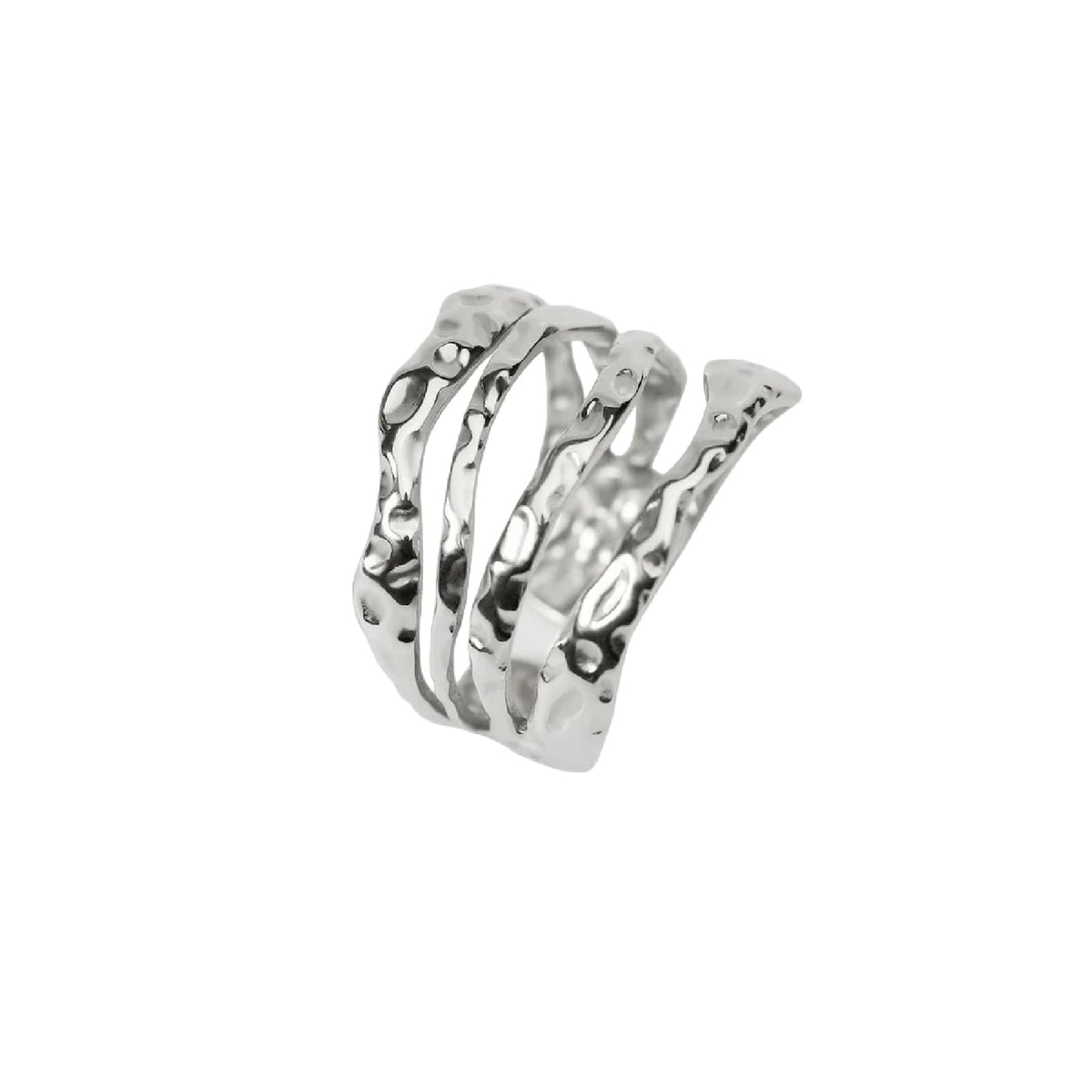 Anello aperto Kidult Style 104 in acciaio martellato Regolabile dalla 11 alla 19