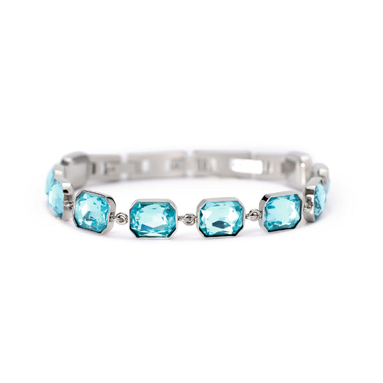 Bracciale Kidult Style in acciaio con cristalli azzurri Regolabile 17,5-20 cm