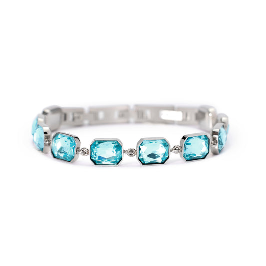 Bracciale Kidult Style in acciaio con cristalli azzurri Regolabile 17,5-20 cm