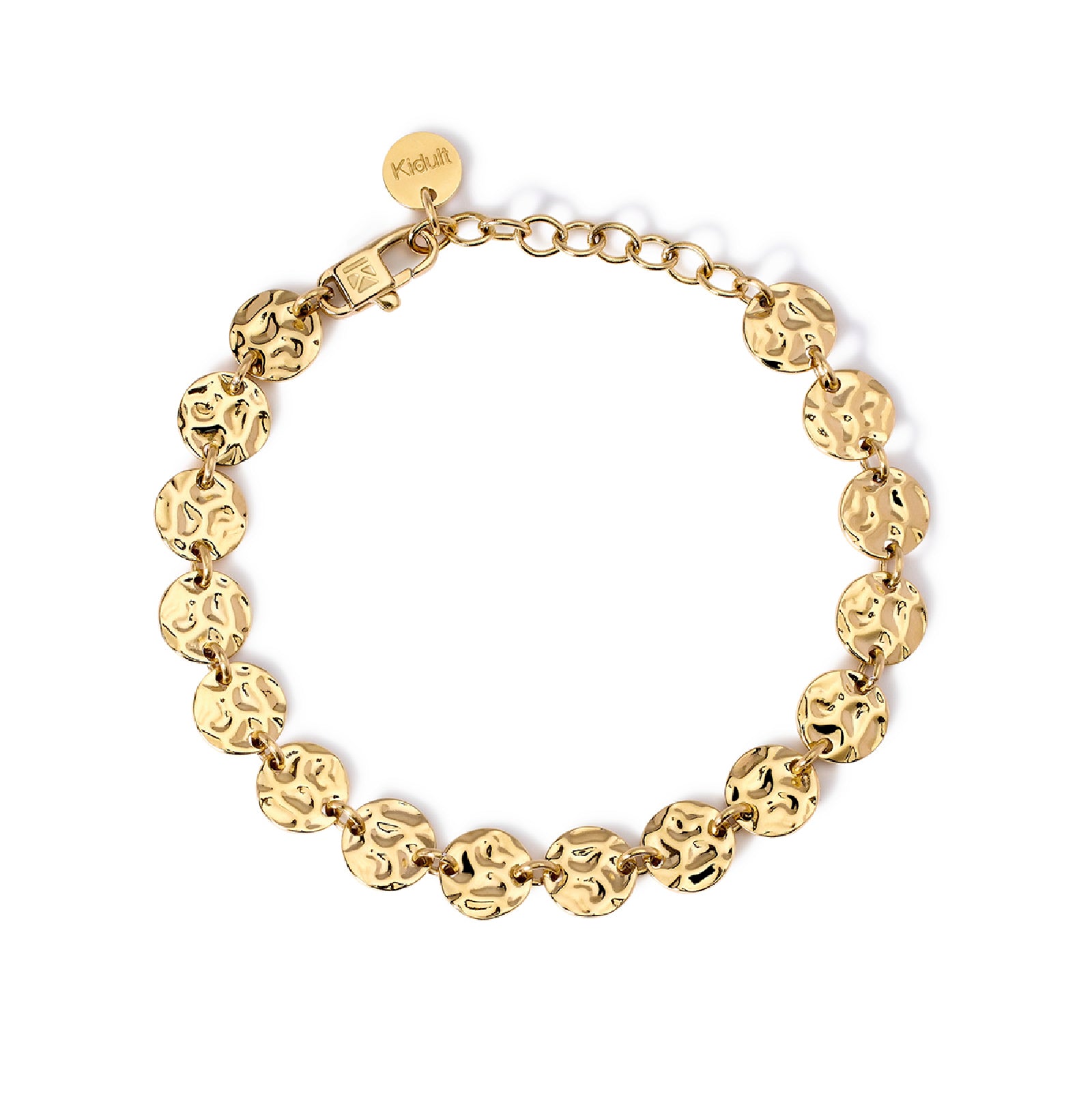 Bracciale catena Kidult Style in acciaio oro martellato Regolabile 16,5-19 cm