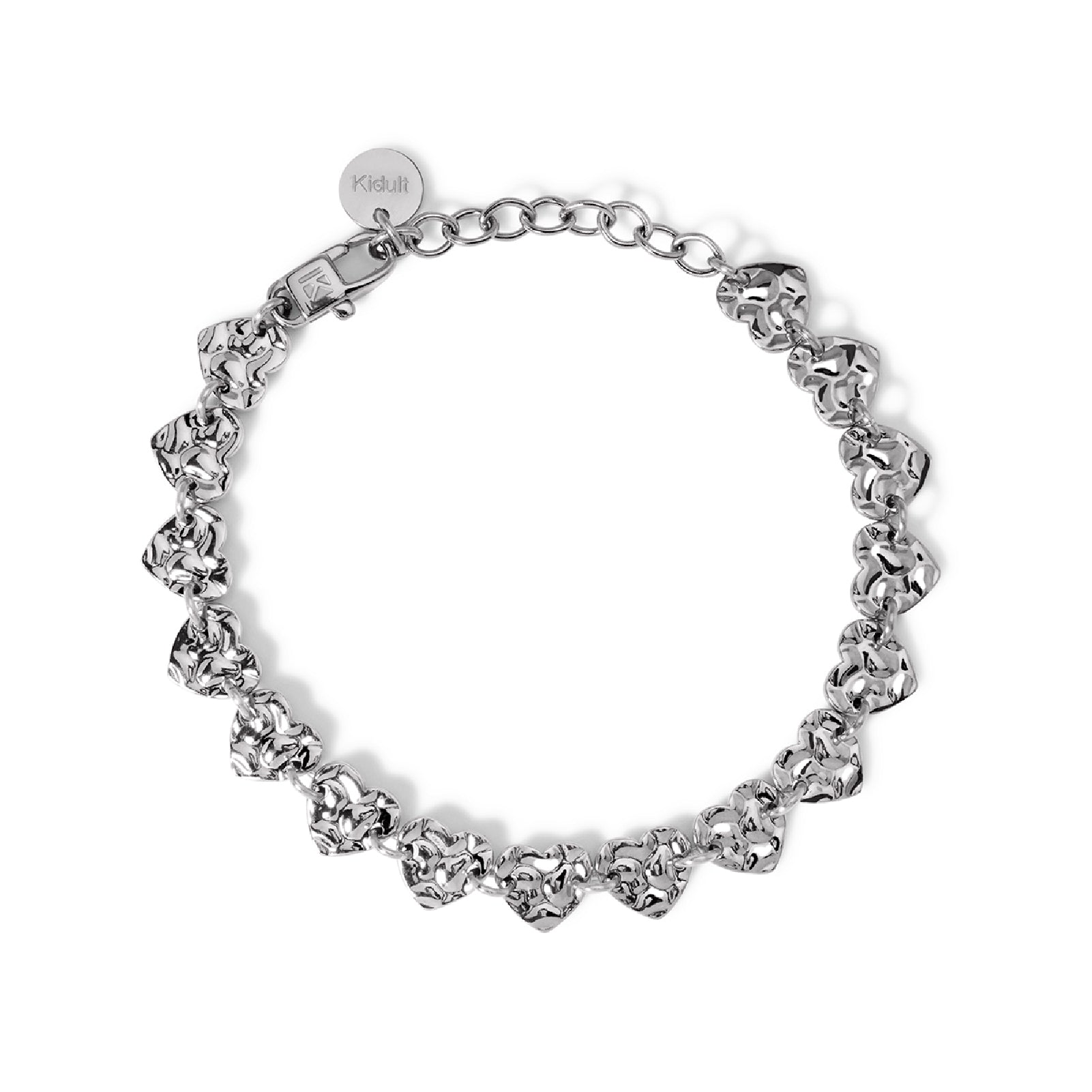 Bracciale catena Kidult Style in acciaio e cuori martellati Regolabile 16-19 cm