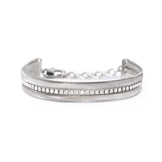 Bracciale doppia catena Kidult Style in acciaio e cristalli Regolabile 16,5-18,5 cm