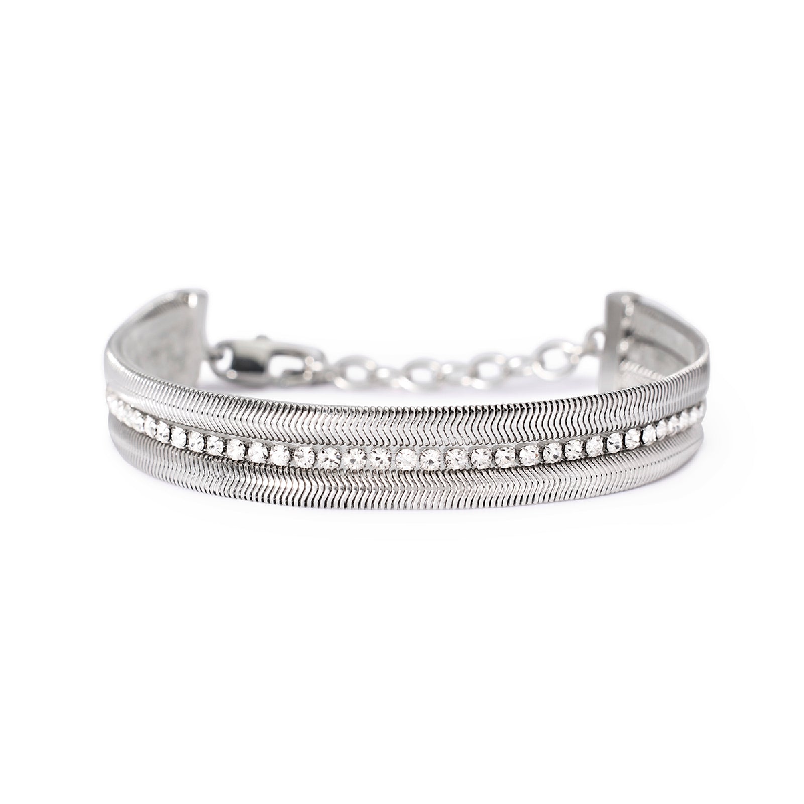 Bracciale doppia catena Kidult Style in acciaio e cristalli Regolabile 16,5-18,5 cm