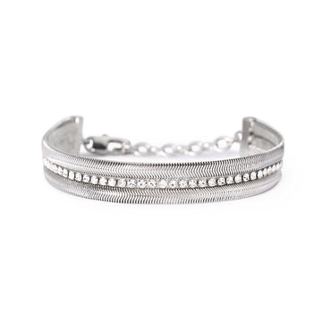 Bracciale doppia catena Kidult Style in acciaio e cristalli Regolabile 16,5-18,5 cm