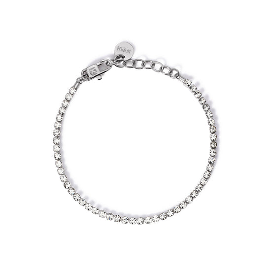 Bracciale tennis Kidult Style in acciaio con cristalli bianchi Regolabile 15,5-18 cm