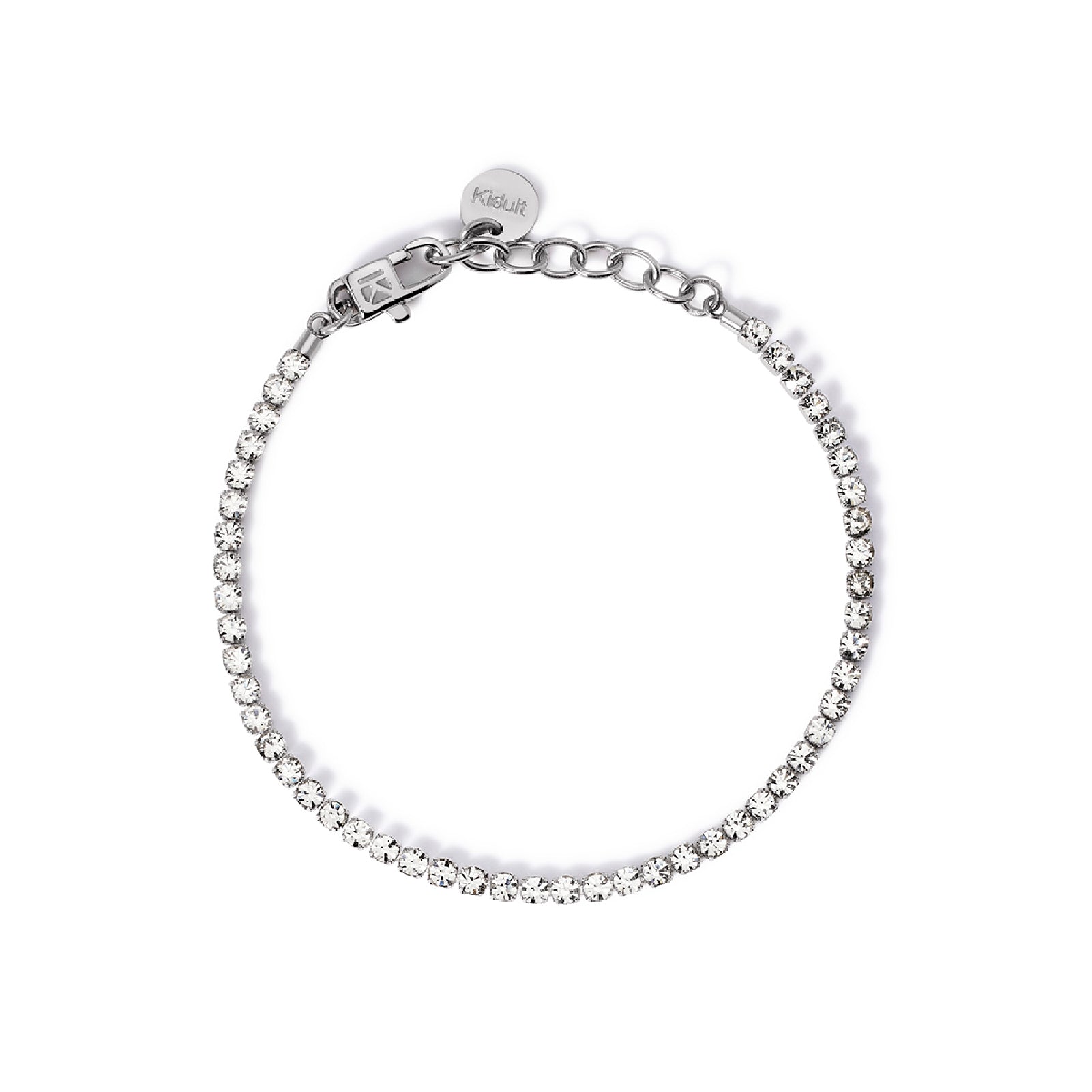 Bracciale tennis Kidult Style in acciaio con cristalli bianchi Regolabile 15,5-18 cm